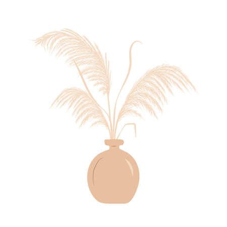 Dry pampas grass in vase. Set of cortaderia arrangements in boho style. Vector dried flowers isolated on white background. Trendy element design for wedding invitations, postcards, home interiorのイラスト素材