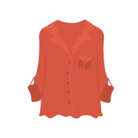 Female red shirt. Hand drawn modern fashion outfit. Stylish summer clothes isolated on white background. Vector illustration in flat cartoon styleのイラスト素材