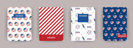 Cover page notebook collection. 4th of July and Independence of USA theme. Perfect for diary, books, magazines, journals, catalogs, planners and flyers. Vector templatesのイラスト素材