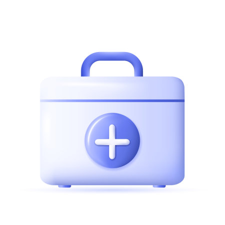 3d medical bag icon. First aid concept. Realistic medical equipment. Healthcare element for mobile concepts and web apps. Modern vector illustration in cartoon styleのイラスト素材