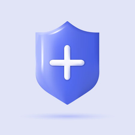 3d medical shield icon. Protect and safety concept. Realistic medical logo. Healthcare element for mobile concepts and web apps. Modern vector illustration in cartoon styleのイラスト素材