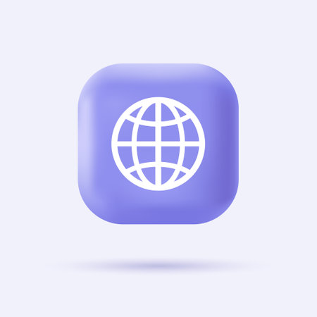 3d world wide web icon. Browser symbol on realistic violet button. Modern infographic logo and pictogram. Vector cartoon illustrationのイラスト素材