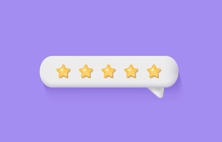 3d customer review. Feedback from clients concept. Stars rating on purple background. Realistic vector illustration for website or mobile applicationsのイラスト素材