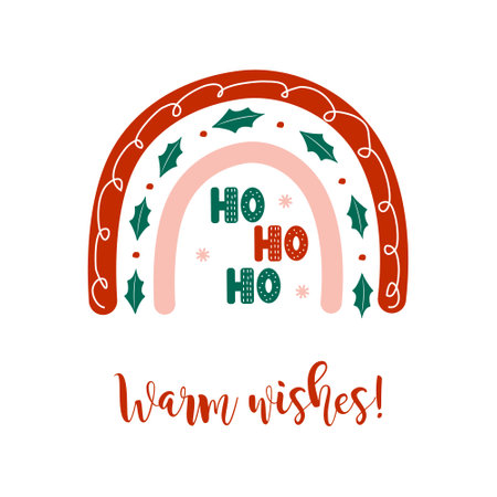 Christmas rainbow with snowflakes. Winter element in boho style. Vector fun childish illustration for posters, stickers, textile, logo, greeting cardsのイラスト素材