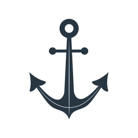 Anchor icon isolated on white background. Marine logo. Nautical symbol. Vector illustration in flat styleのイラスト素材
