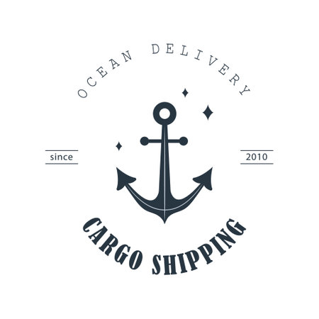 Cargo shipping logo. Ocean delivery. Sea freight transportation and logistics. Export and import over world. Vector illustration in flat styleのイラスト素材