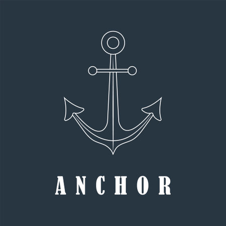 Anchor icon isolated on dark background. Marine logo. Outline vector illustration in flat styleのイラスト素材
