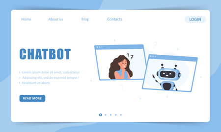 Chatbot concept. Landing page template. Woman talking with robot. AI assistant. Girl asking questions and receiving answers. Online customer support. Vector illustration in flat cartoon styleのイラスト素材