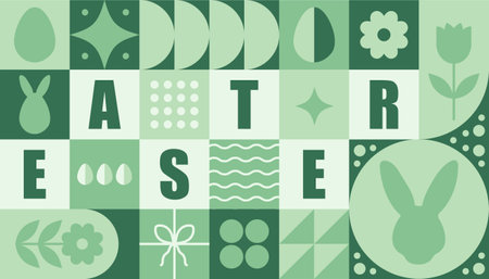 Happy Easter banner. Modern neo geometric abstract background. Horizontal poster, greeting card,...