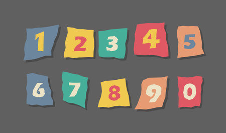 Collage newspaper alphabet. Criminal numbers cut from newspapers and magazines. Anonymous or detective font. Vector illustration in retro styleのイラスト素材