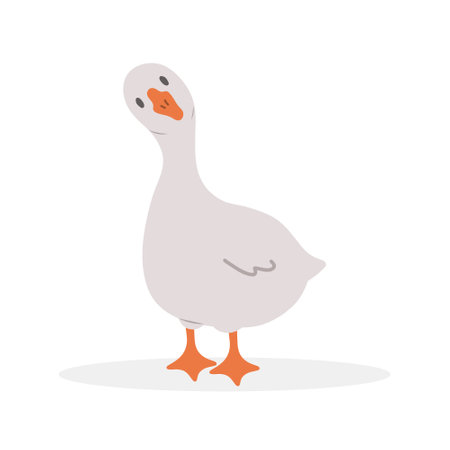 Cute goose. Hand drawn grey duck on farm. Domestic fowl. Vector illustration in flat cartoon style. Agriculture bird. Rural wildlife. Clipart for pattern, greeting card and childish designのイラスト素材