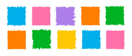 Set of Jagged Square. Torn paper sheet for stickers or collages. Zig zag Wavy Edge elements isolated on white background. Colorful Vector illustration in grunge styleのイラスト素材