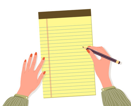 Legal Yellow Paper. Note page, notebook or notepad. Office Equipment, School Supply. Vector illustration in flat styleのイラスト素材
