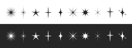 Stars shape set. Retro futuristic icons. Abstract sparkle black silhouette symbols. Vector illustrationのイラスト素材