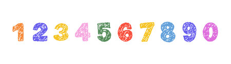 Funky and groovy crayon numbers. Chalk texture for creative projects. Vector illustration