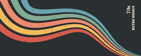 Stripe rainbow groovy. Hippie style wallpaper with curved and wavy lines. Retro vibe and playful...