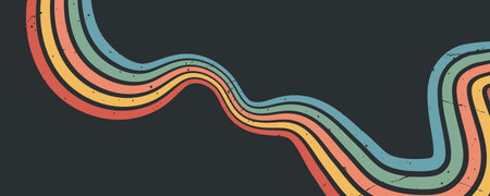 Stripe rainbow groovy. Retro hippie wallpaper featuring bold curves and wavy lines. Colorful and...