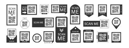 Scan me Frame. Mobile payment template with barcode and QR code for online shop. Scan sticker and...