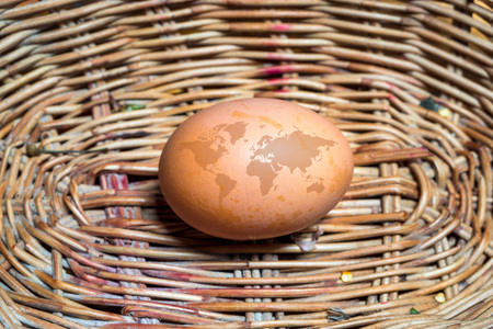One egg in the basket, World map on skin of egg conceptの写真素材