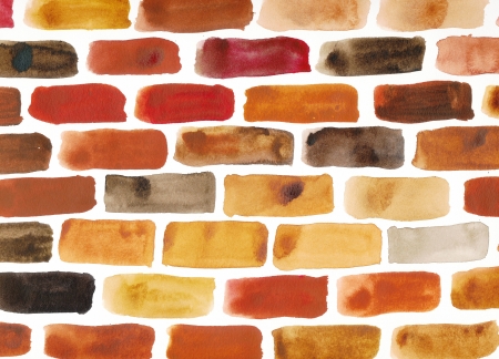 Brick wall - watercolour painting in brown, red and yellow shadesの写真素材