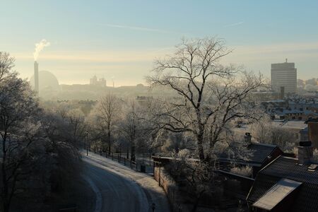 Vitabergsparken on SÃ¶dermalm in Stockholm a frosty sunny cold winter day.のeditorial素材