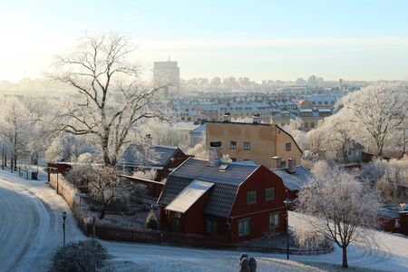 SÃ¶dermalm in Stockholm a frosty sunny cold winter day.のeditorial素材