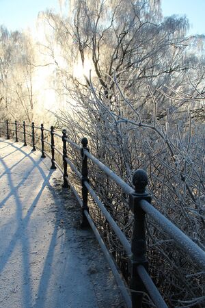 Outside Sofia church in Vitabergsparken in Stockholm, a cold, frosty sunny winter day.のeditorial素材