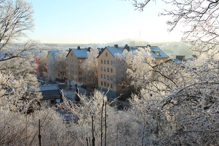 SÃ¶dermalm in Stockholm a frosty sunny cold winter day.のeditorial素材