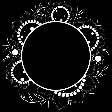 Black and white graphic frame, floral pattern, vector, postcard, wallpaperのイラスト素材