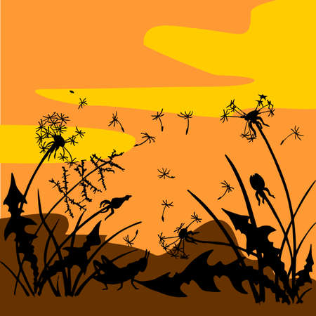 dandelion illustration on the background of the evening skyのイラスト素材