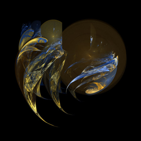 rounded smooth abstract yellow blue isolated element on black background, design, graphicのイラスト素材