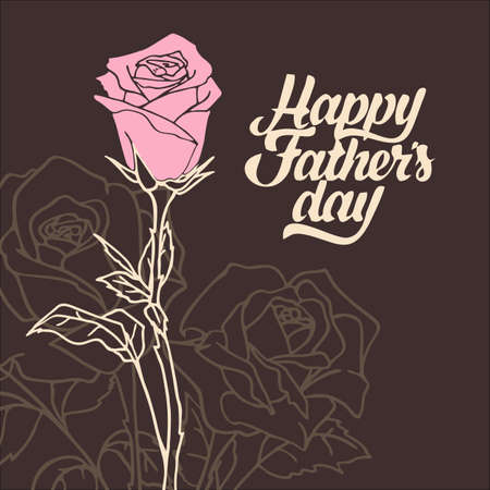 Happy Father's Day greeting card pink rose on brown background with inscription, designのイラスト素材