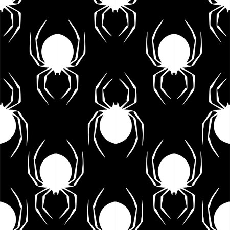 seamless contour pattern of graphic silhouettes of white spiders on a black background, texture, designのイラスト素材
