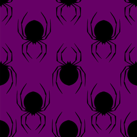 seamless contour pattern of graphic silhouettes of black spiders on a purple background, texture, designのイラスト素材