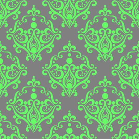symmetrical seamless ornament tile from green graphic abstract elements on a gray background, texture, designのイラスト素材