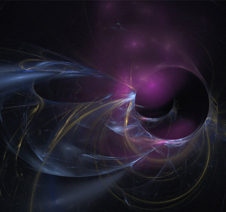 space fantasy illustration of purple planetary system on dark space background, art, designの写真素材