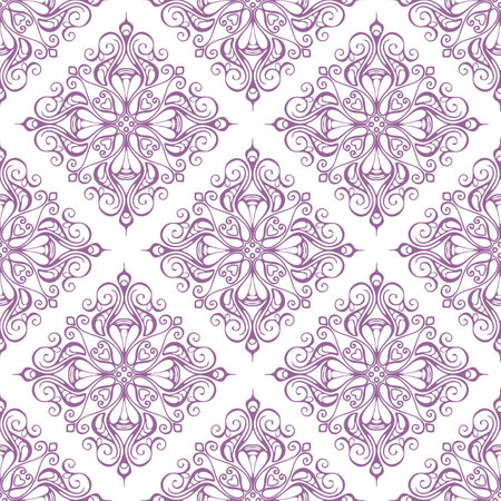 seamless graphic pattern, tile with abstract geometric purple ornament on white background, texture, designのイラスト素材
