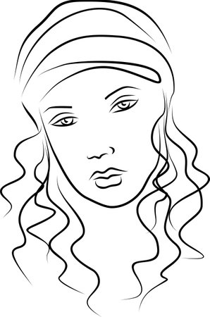 abstract linear black and white portrait of a woman, monochrome graphics, art, logoのイラスト素材