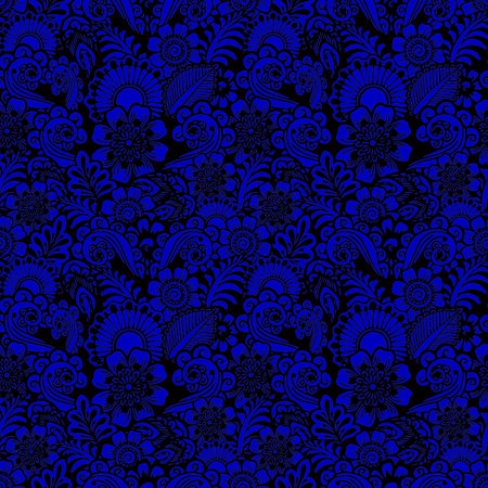 seamless floral black and blue pattern of stylized elements, texture, designの写真素材