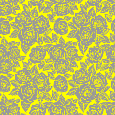 seamless gray asymmetric pattern of rose contours on a yellow background, texture, designのイラスト素材