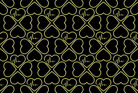 simple seamless pattern of yellow hearts on a black background, texture, designのイラスト素材