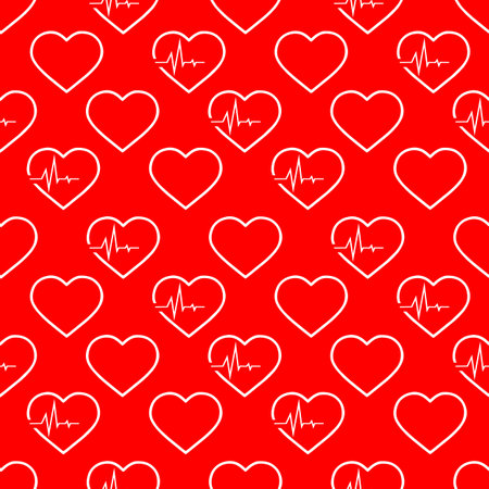 simple seamless pattern of white hearts on a red background, texture, designのイラスト素材