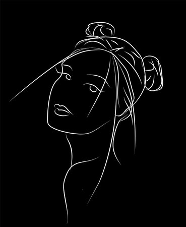 contour white female portrait on a black background, , monochrome designのイラスト素材