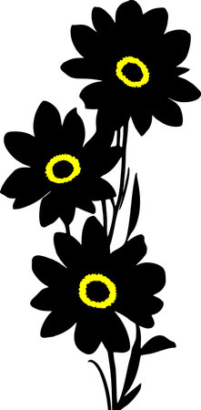 black graphic contour drawing of a bouquet of flowers on a white background, designのイラスト素材