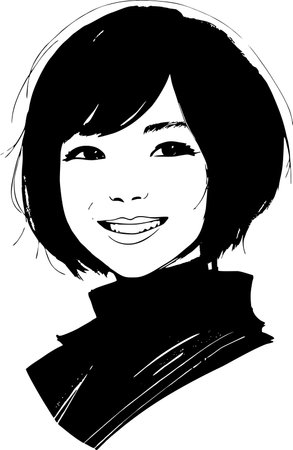 black and white linear female portrait, monochrome graphics, logo, avatarのイラスト素材