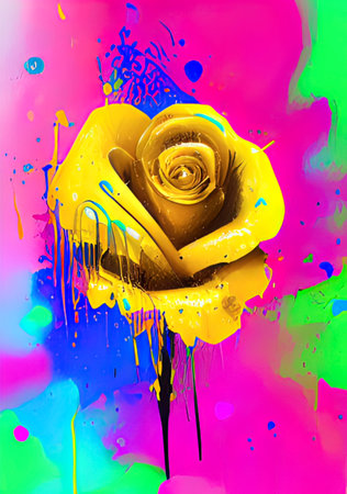 yellow rose flower on a background of colored blots, design, AI generationの素材