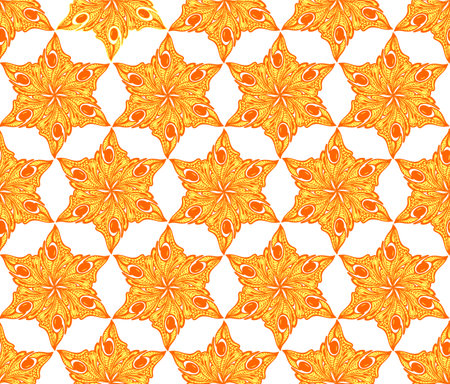 seamless symmetrical yellow floral pattern on white background, texture, design