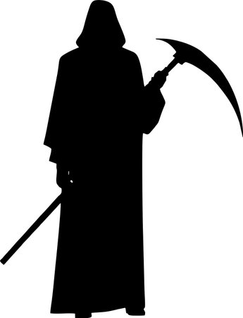 Black graphic silhouette of the reaper of death, badge,tattooの写真素材