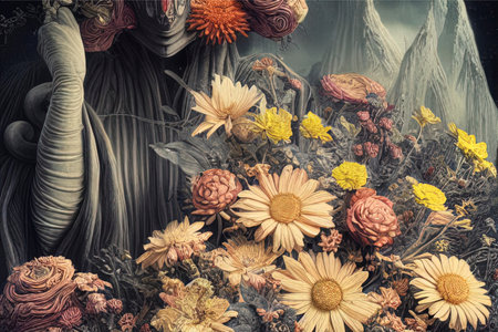 bouquet of wild flowers in pastel colors, background, AI generationの素材