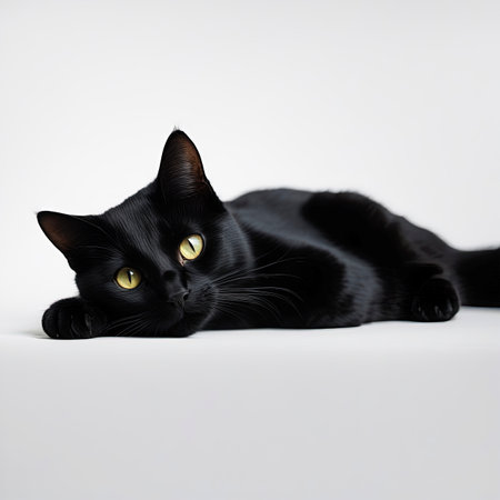 image of a black cat on a white background, background, AI generationの素材